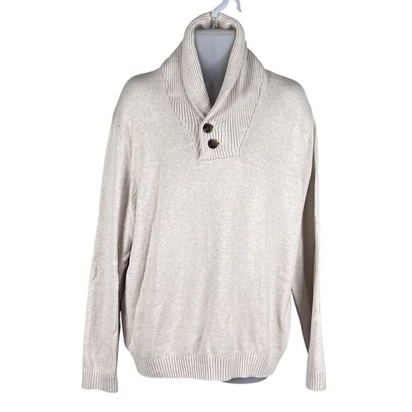 Izod Mens XL Cream Shawl Collar Pullover Sweater Preppy Old Money Minimalist - Picture 7 of 16